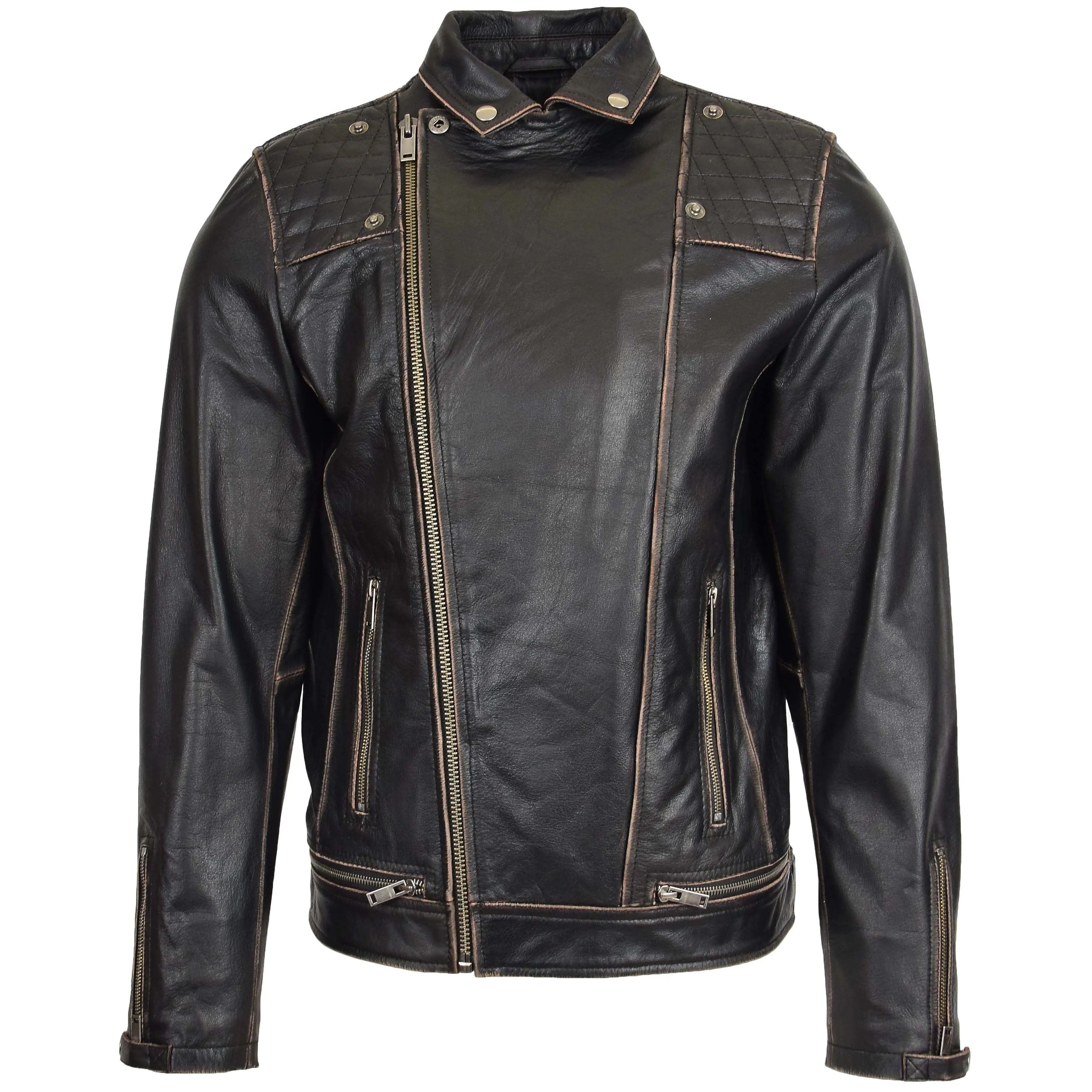 Mens Leather Biker Brando Design Jacket Sean Vintage Black