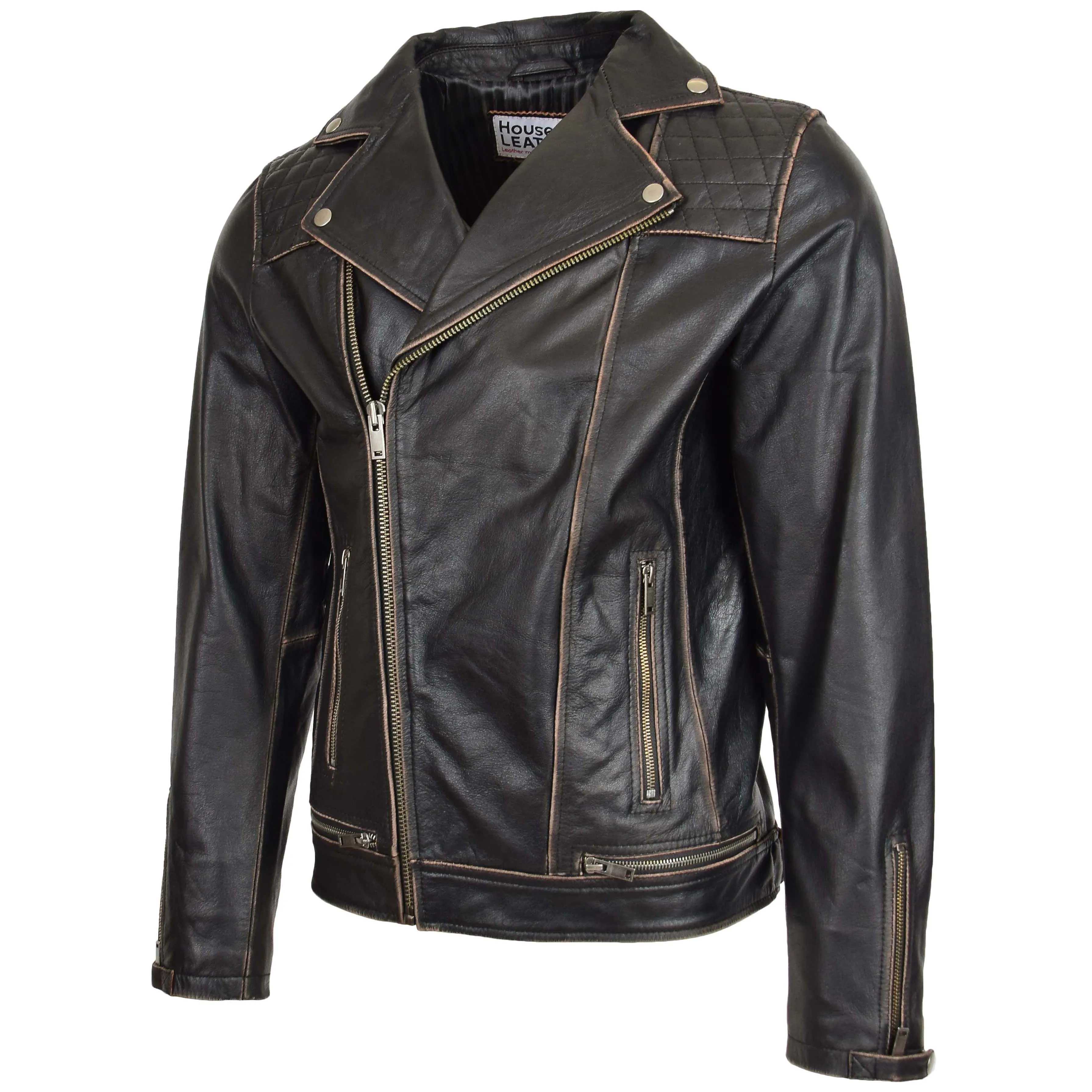 Mens Leather Biker Brando Design Jacket Sean Vintage Black