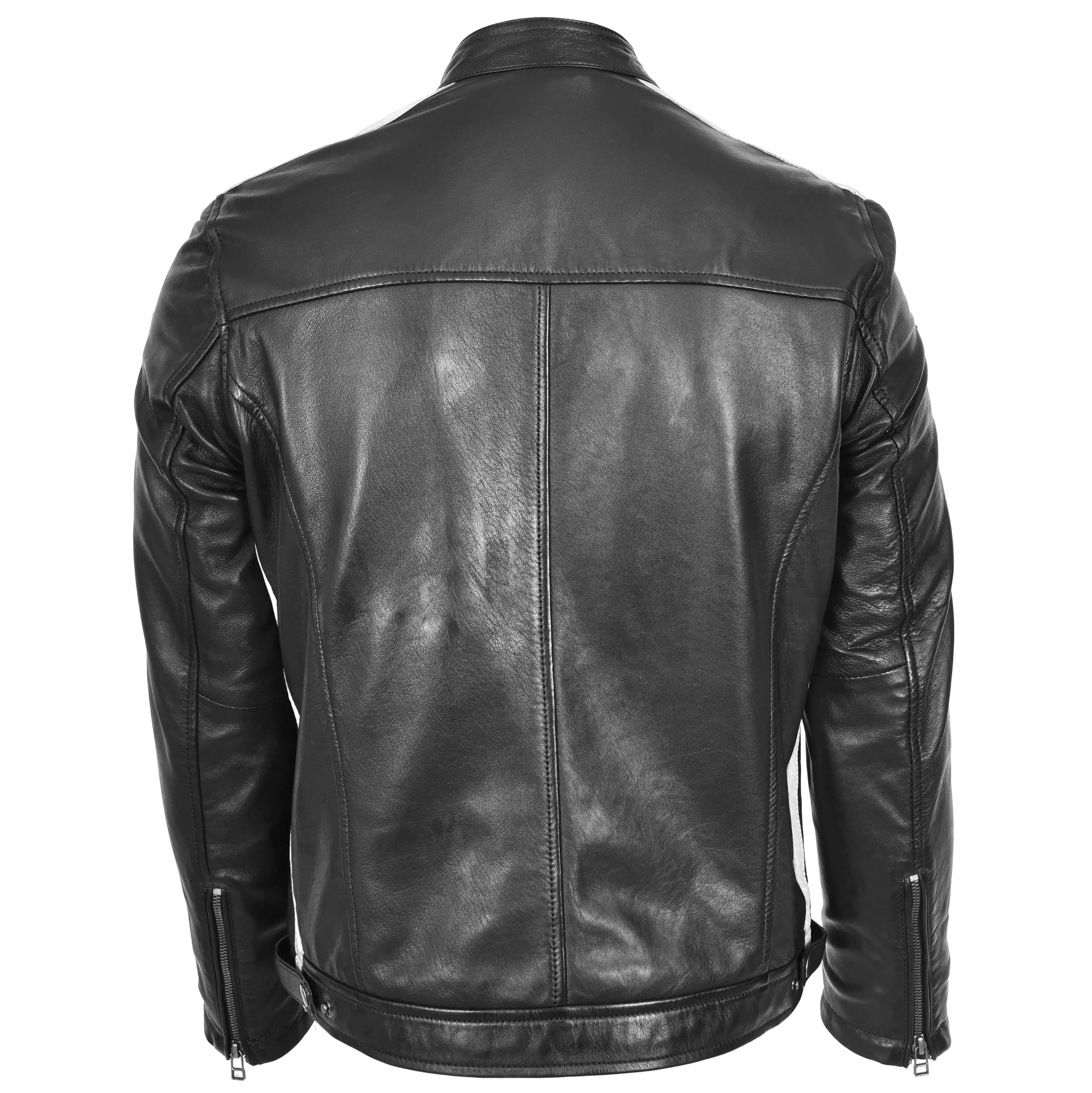 Mens Leather Biker Jacket Motorsport Logos Bobby Black