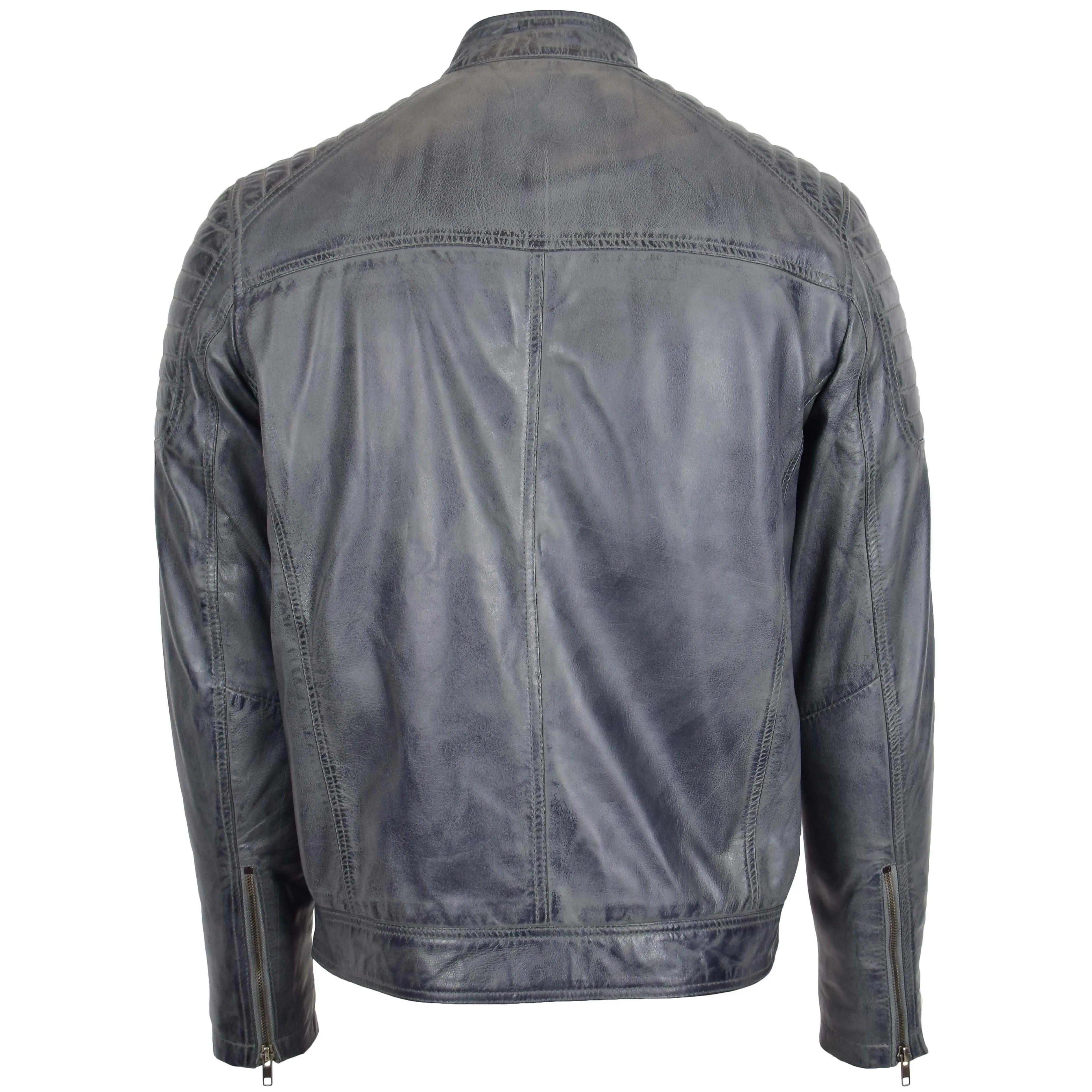 Mens Leather Biker Style Zip Jacket Eddie Grey Two Tone