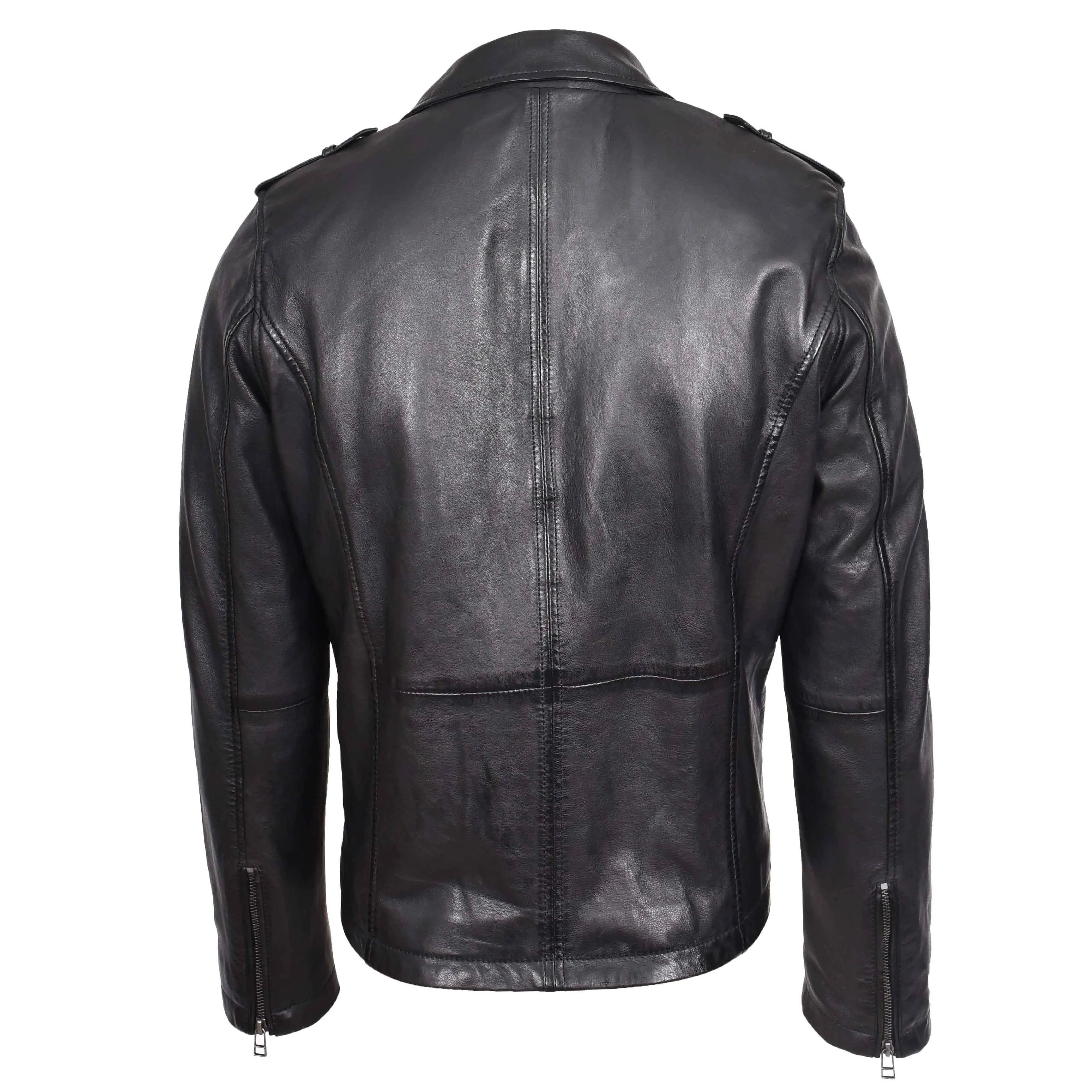 Mens Leather Brando Biker Jacket Cross Zip Daylen Black