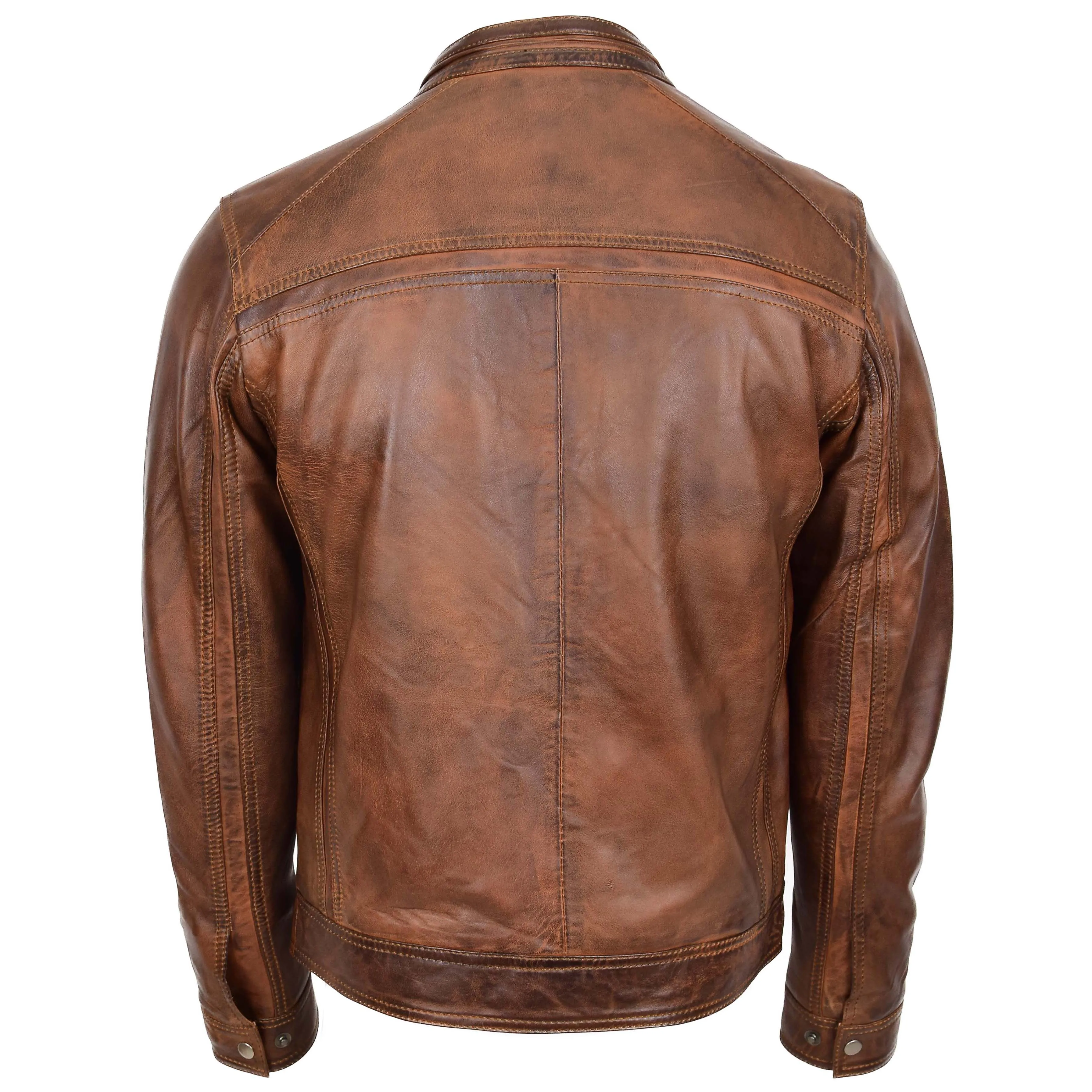 Mens Leather Cafe Racer Biker Jacket Charlie Antique Brown