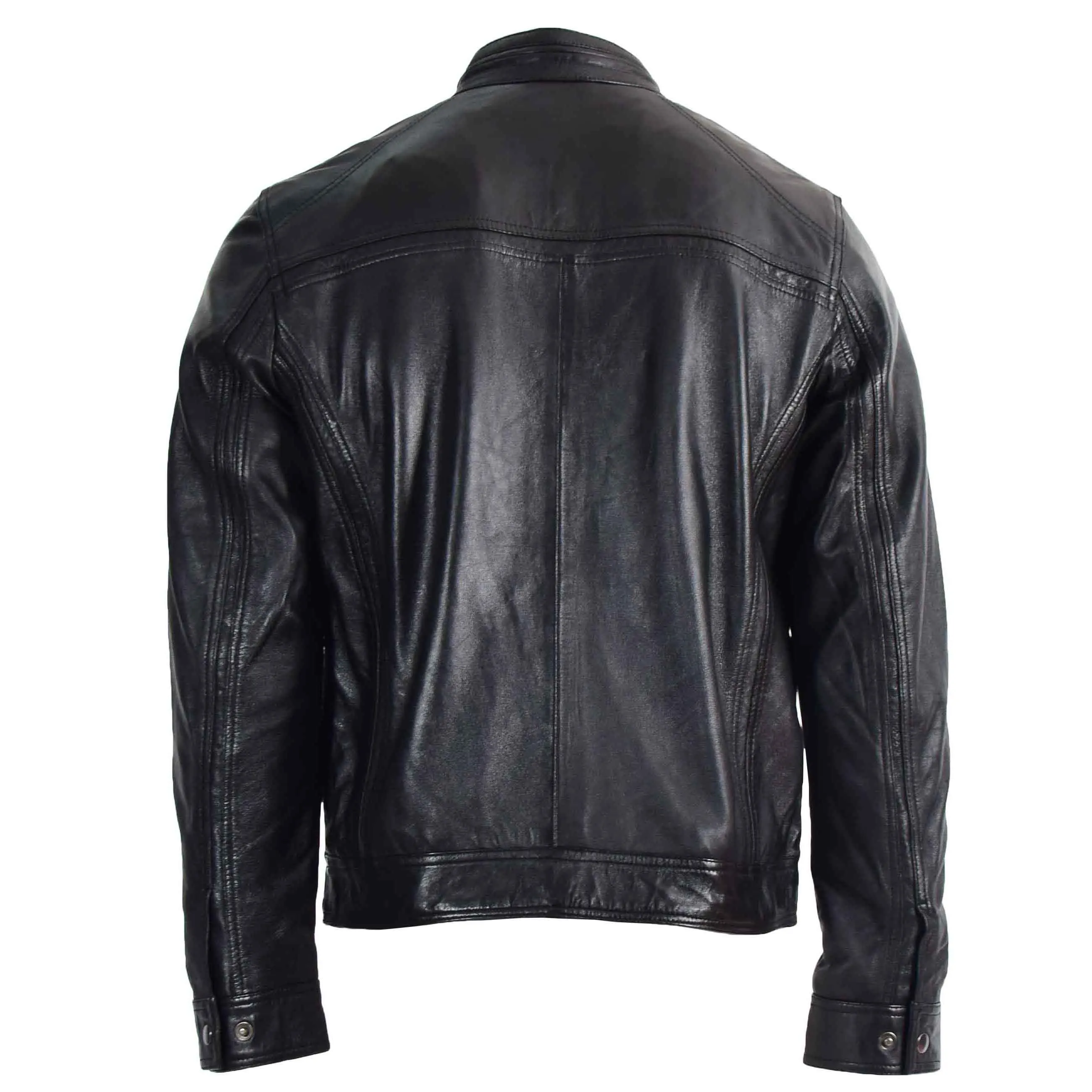 Mens Leather Cafe Racer Biker Jacket Charlie Black