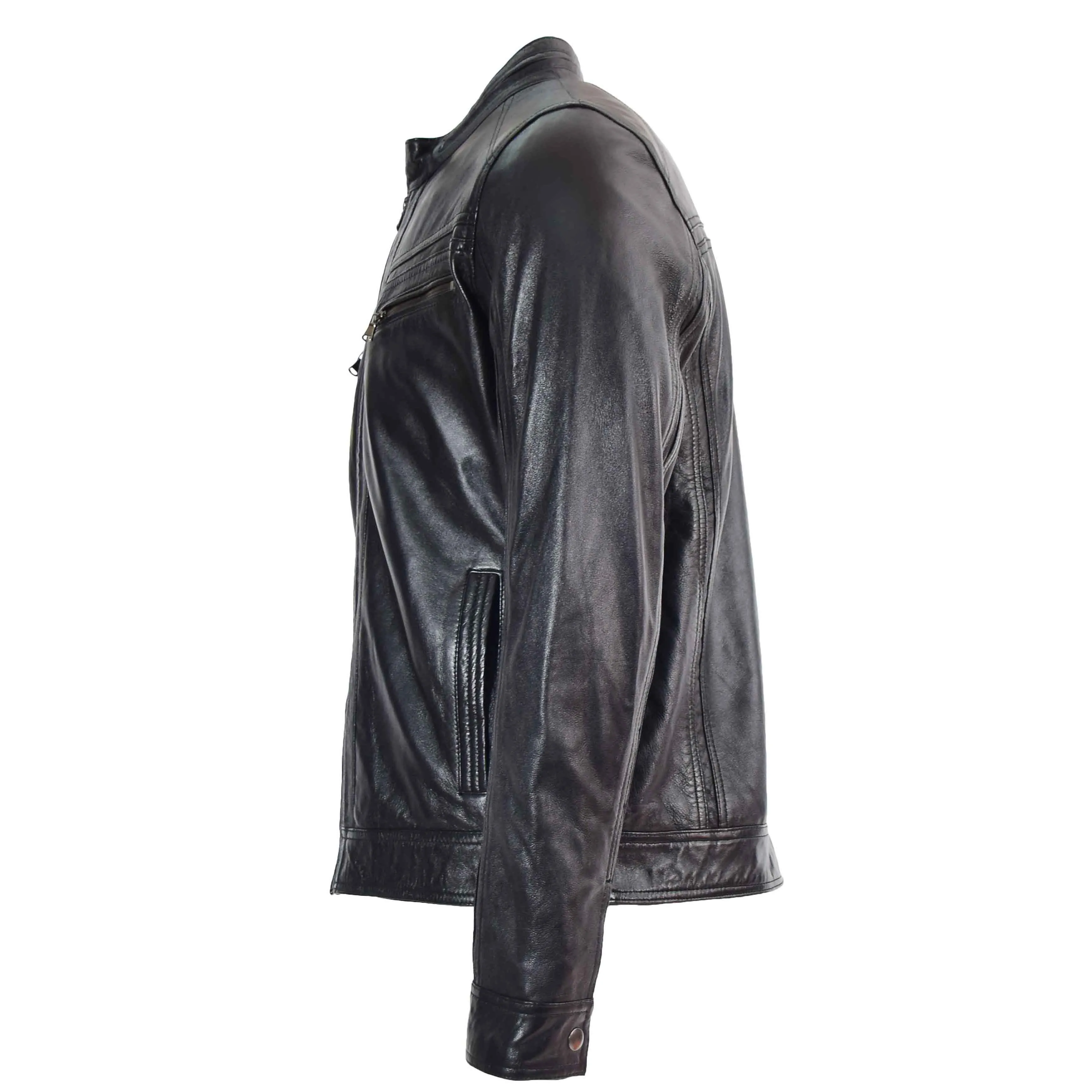 Mens Leather Cafe Racer Biker Jacket Charlie Black