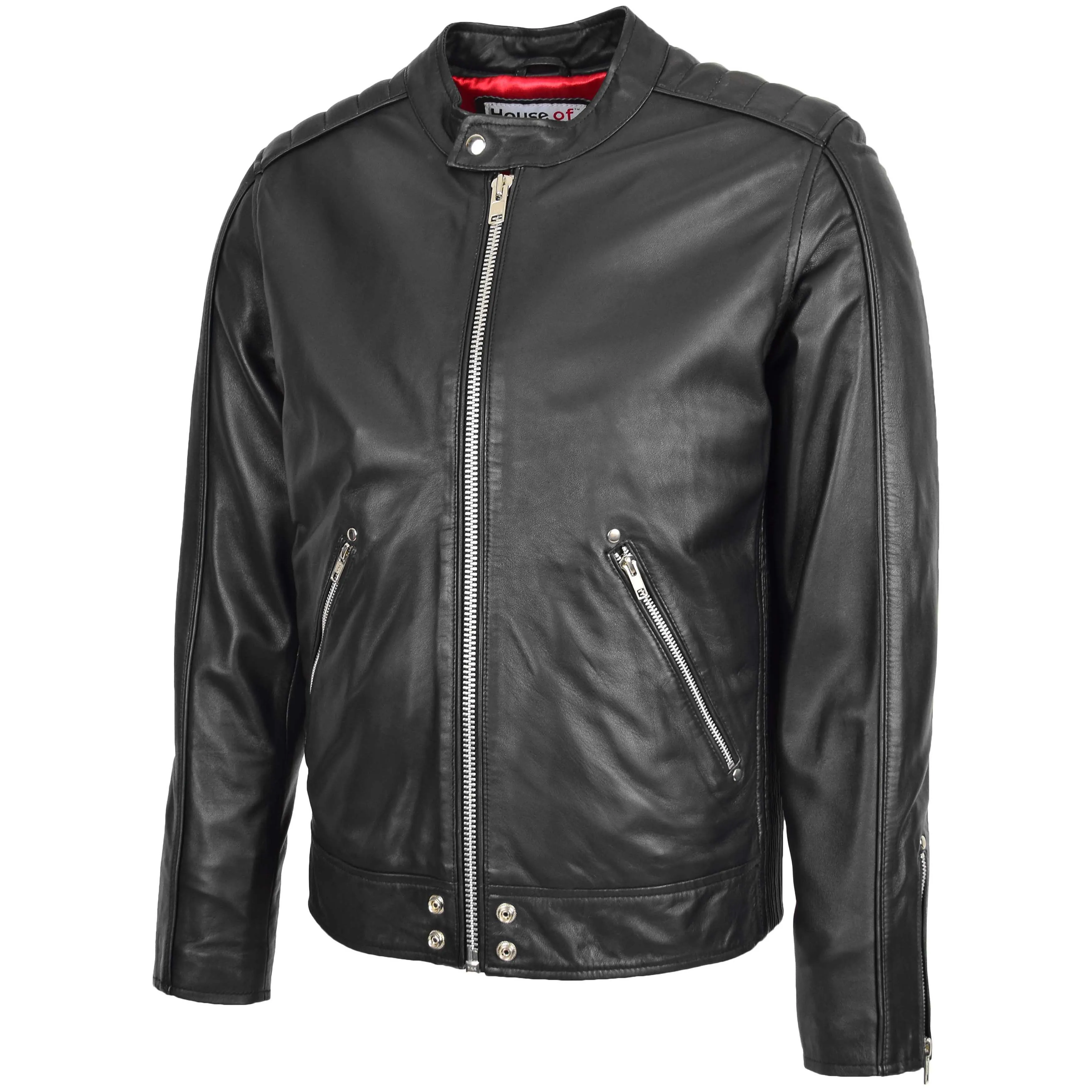 Mens Leather Casual Biker Fashion Jacket Andy Black