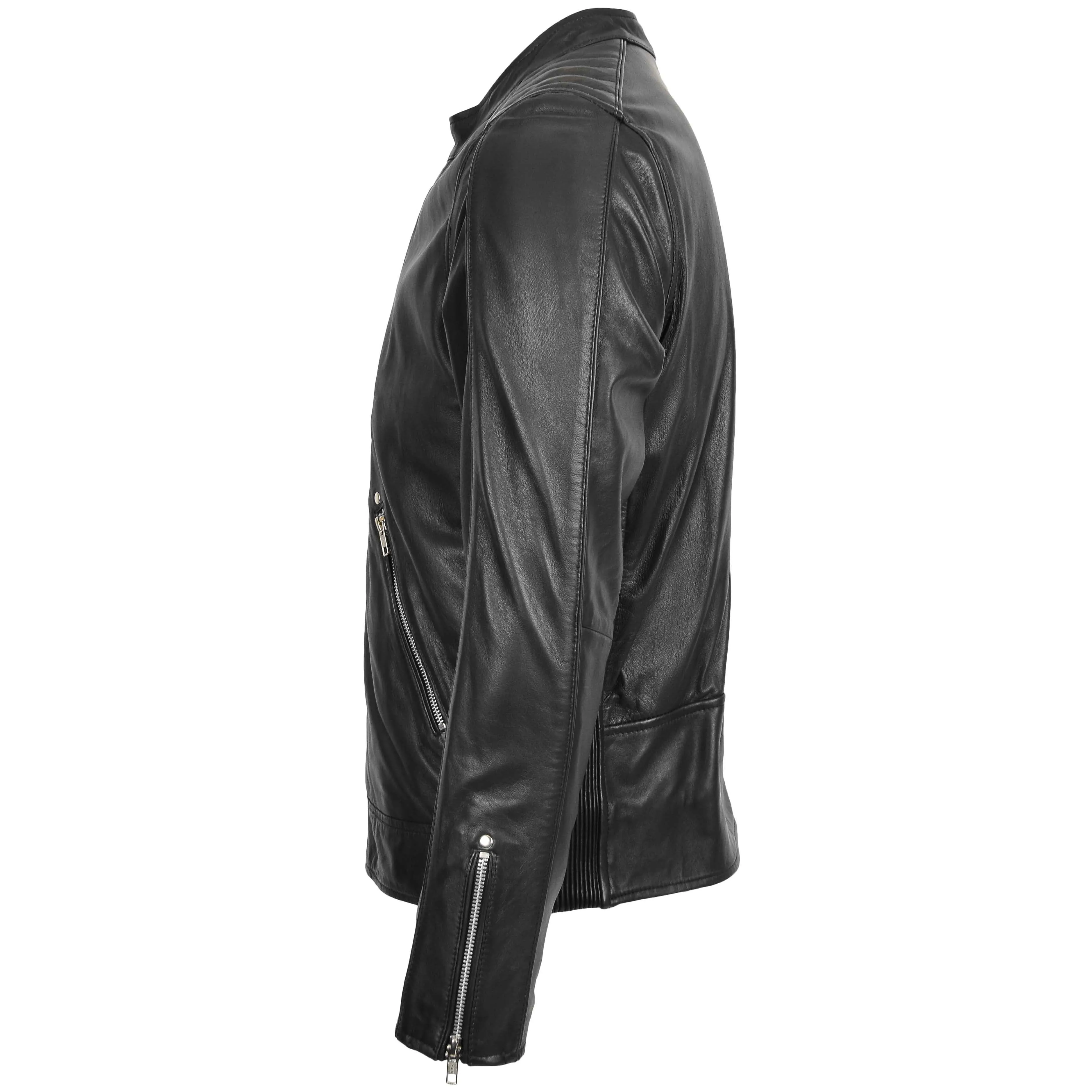 Mens Leather Casual Biker Fashion Jacket Andy Black