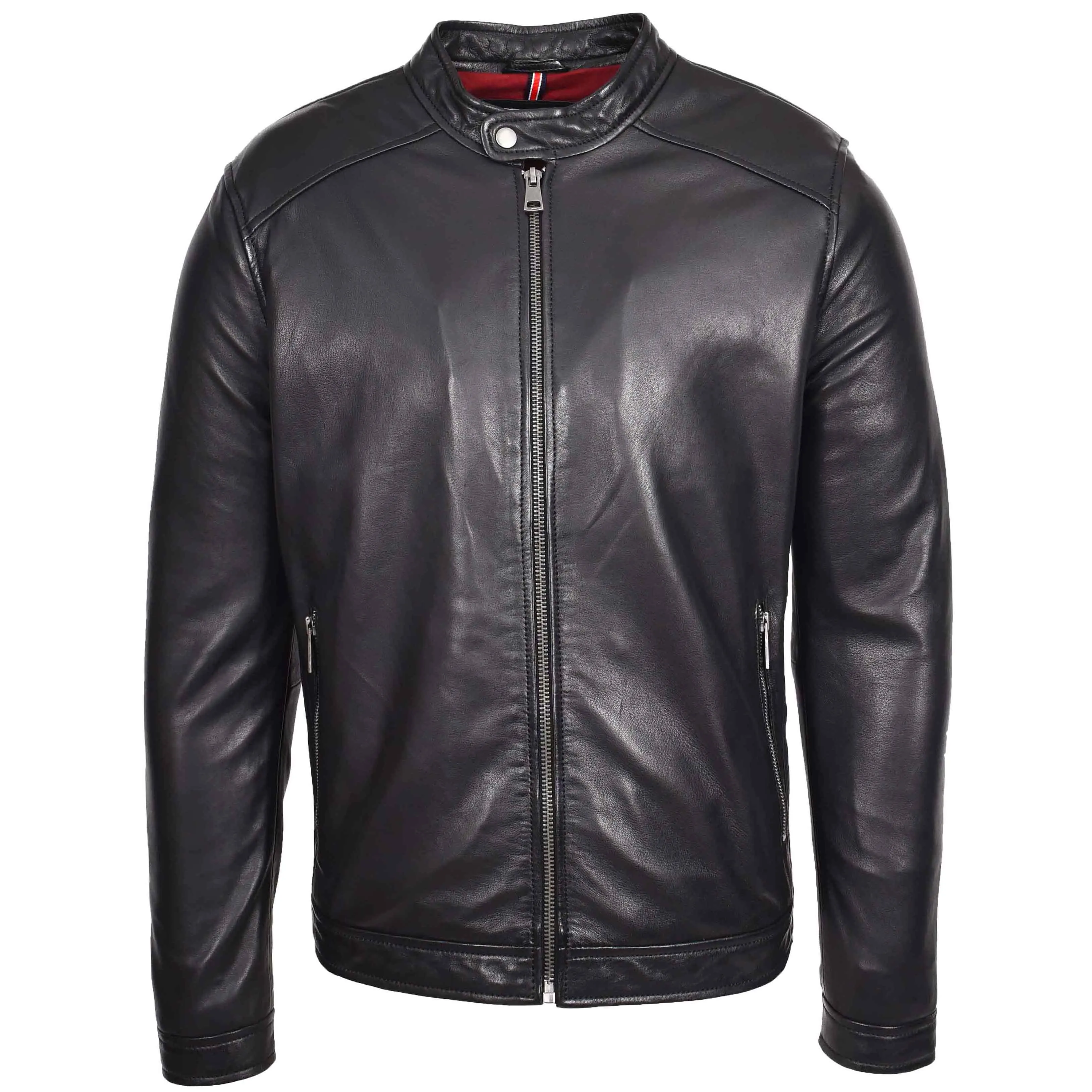 Mens Real Leather Casual Biker Style Jacket Rowan Black