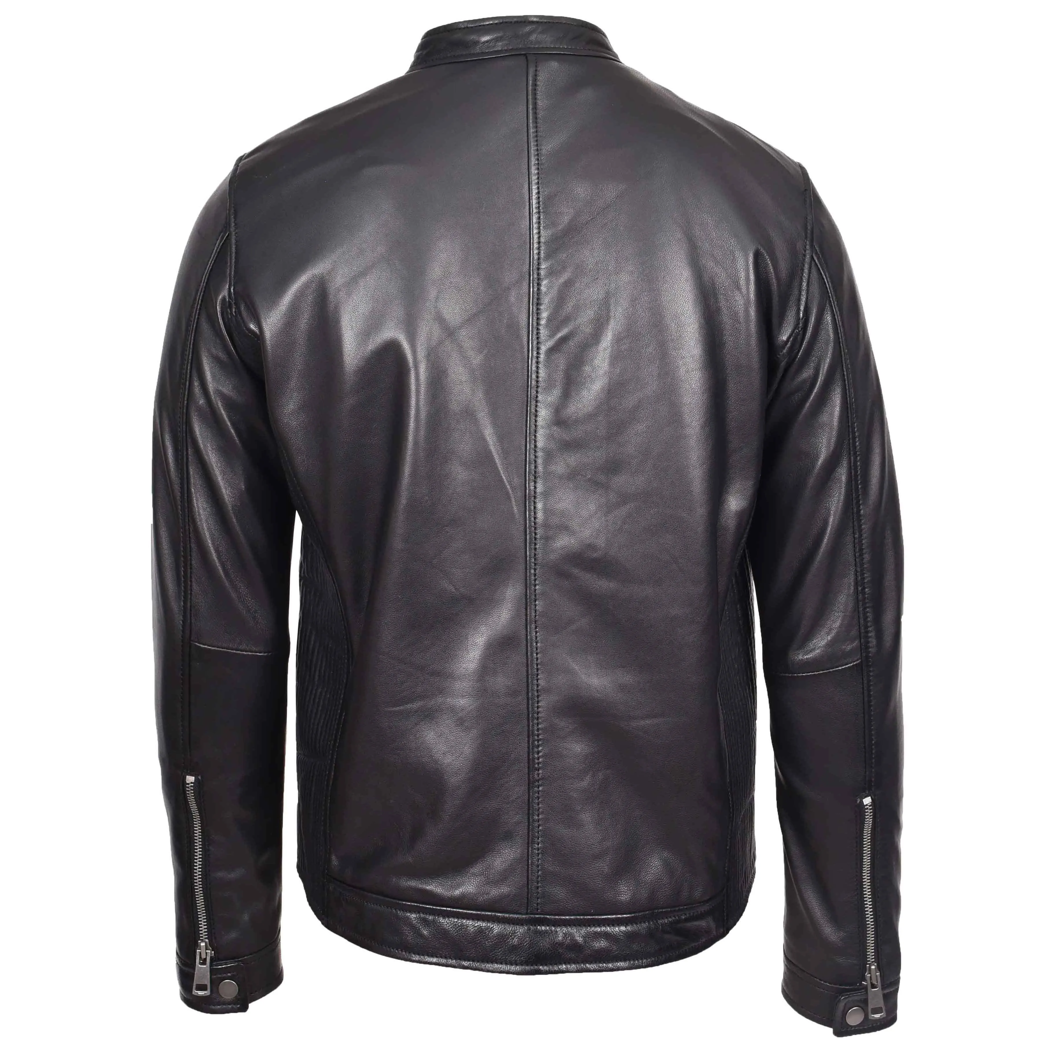 Mens Real Leather Casual Biker Style Jacket Rowan Black