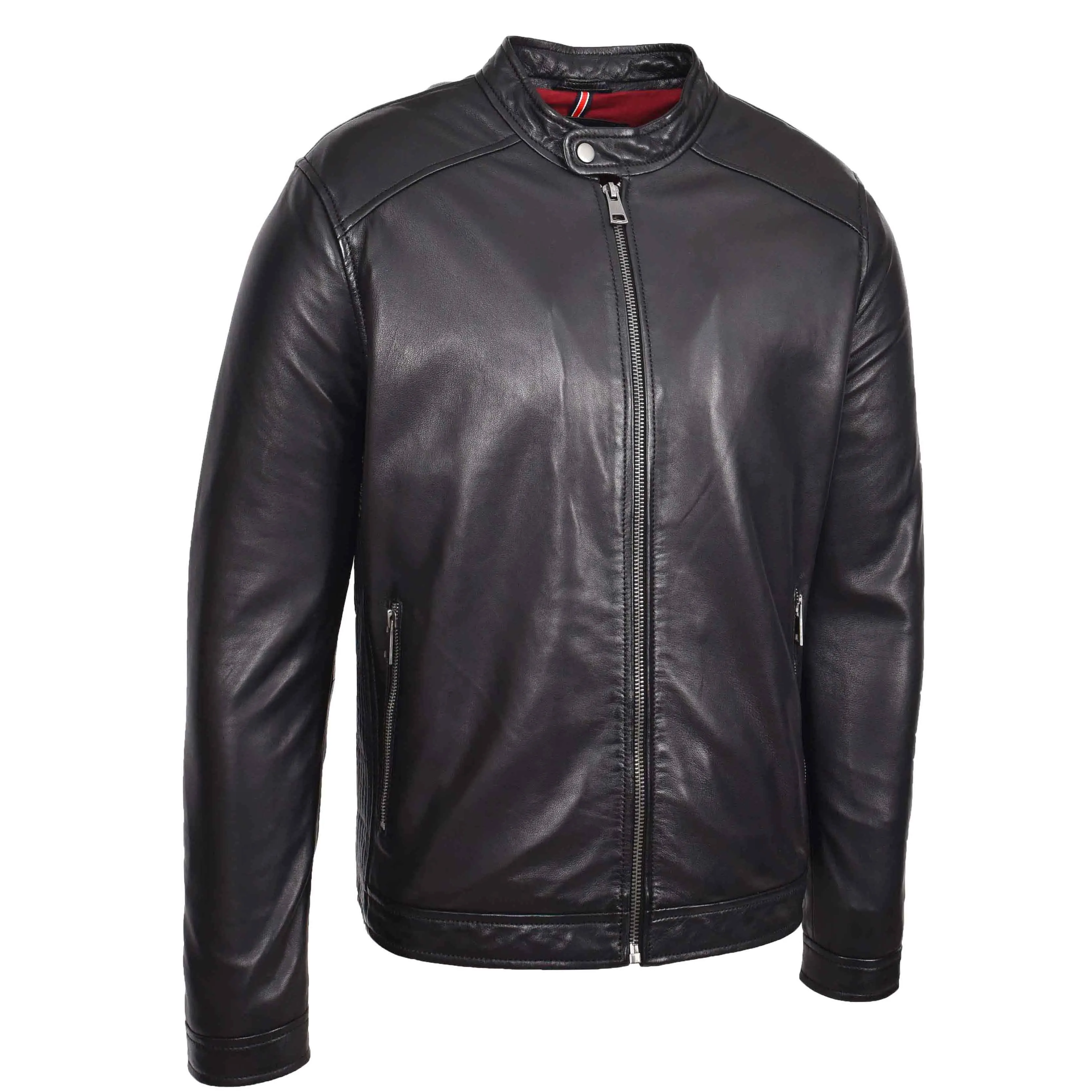 Mens Real Leather Casual Biker Style Jacket Rowan Black