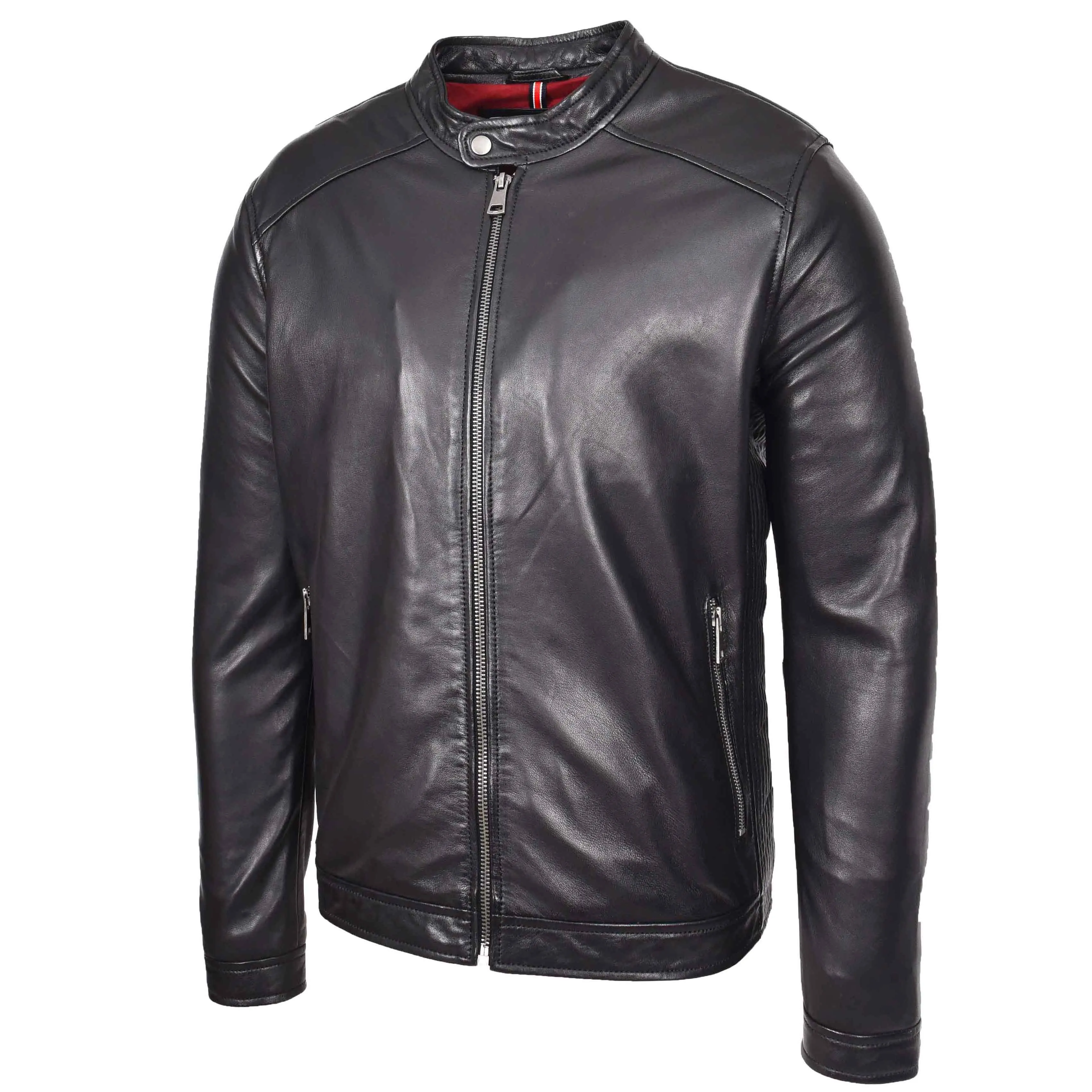 Mens Real Leather Casual Biker Style Jacket Rowan Black