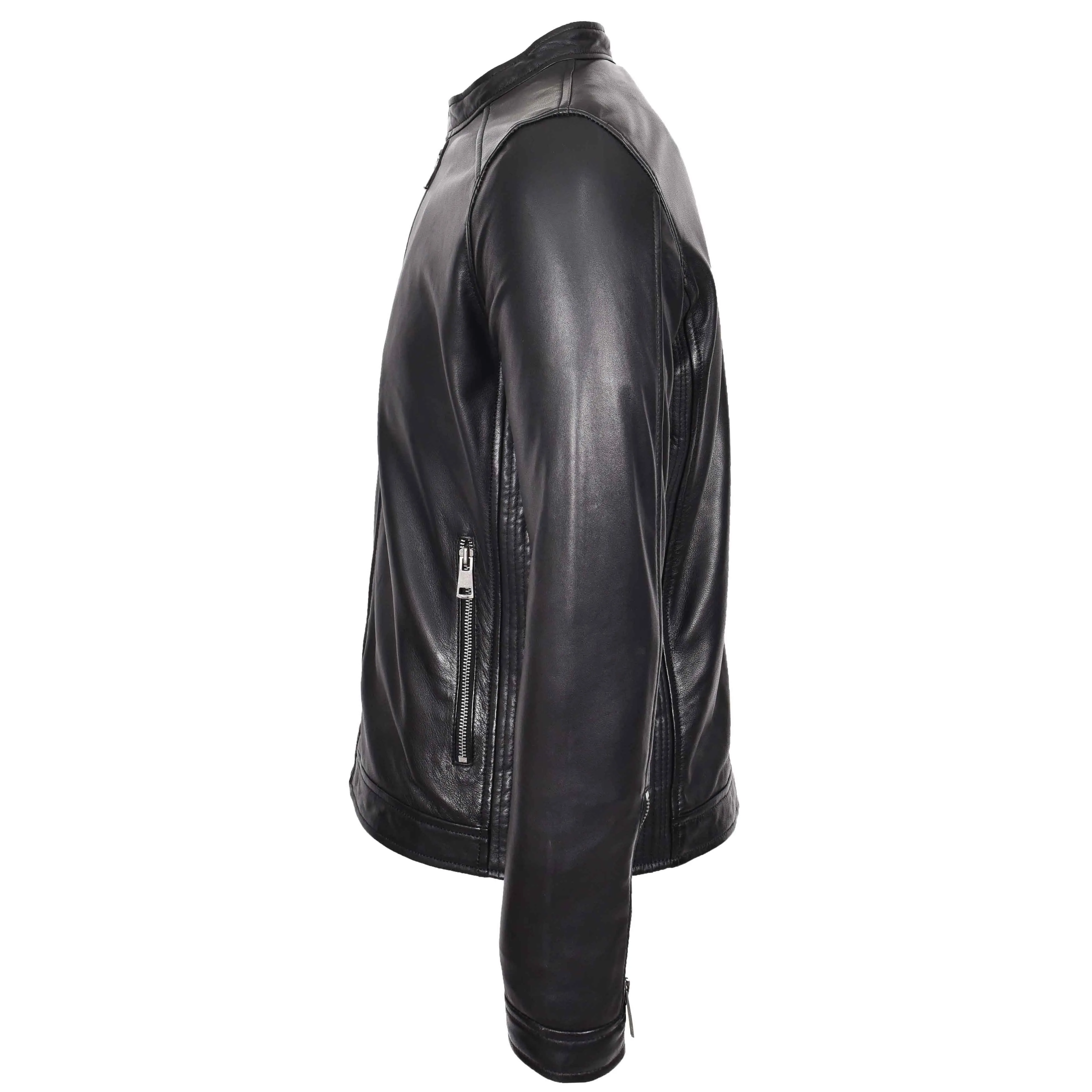 Mens Real Leather Casual Biker Style Jacket Rowan Black