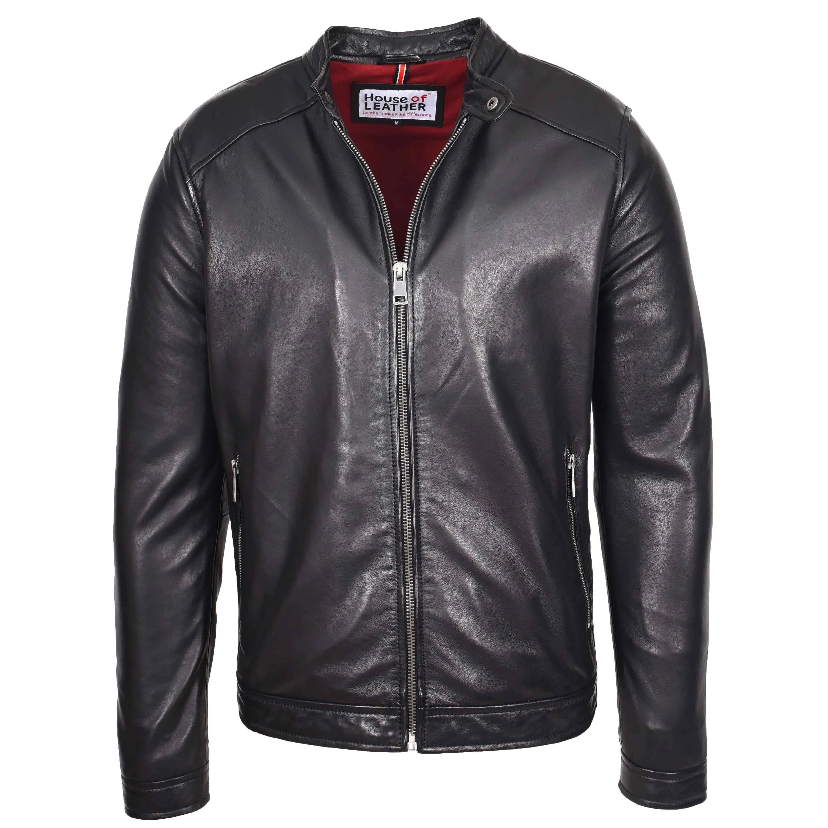 Mens Real Leather Casual Biker Style Jacket Rowan Black