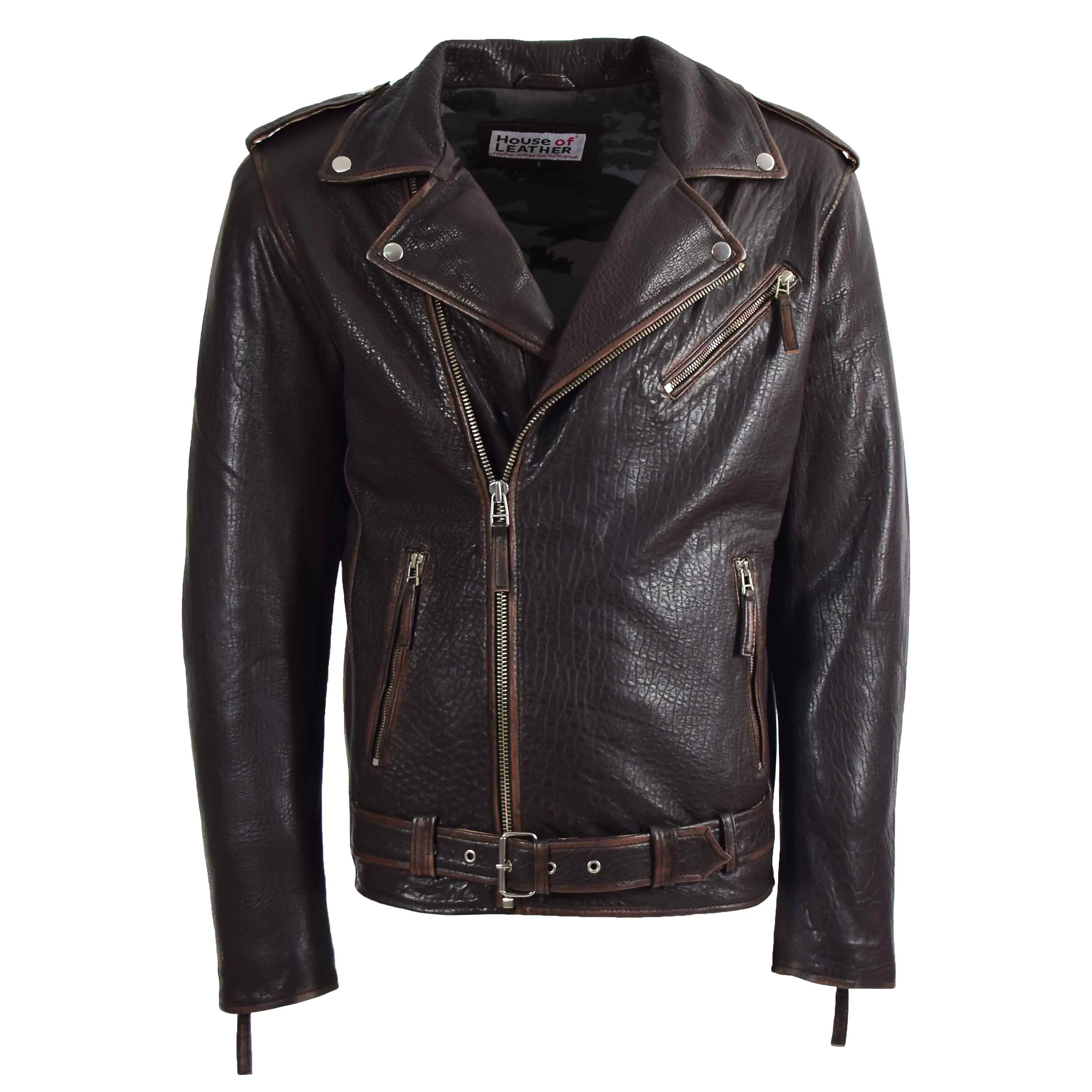 Mens Real New Zealand Leather Biker Style Jacket Zip Brando NELSON