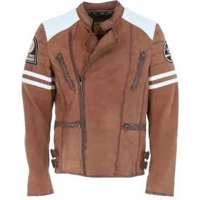 Mens Side Zip Leather Biker Jacket Cognac: M 1132