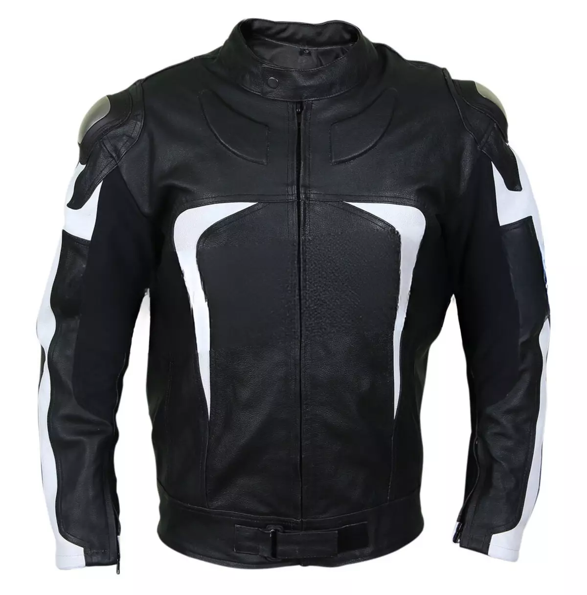 Men's Stylish Black Motorcycle Leather Jacket With White Stripe Panels