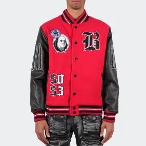 Men's TWO MILL TWENTY Blessed Money Varsity Bomber Jacket Red