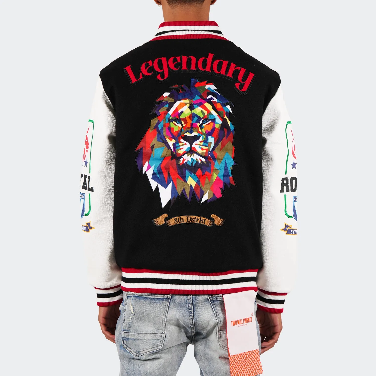 Men's TWO MILL TWENTY Legendary Lion Varsity Bomber Jacket Black