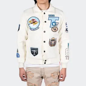 Men's TWO MILL TWENTY Vintage Style Fighter Pilot Bomber Jacket Cream