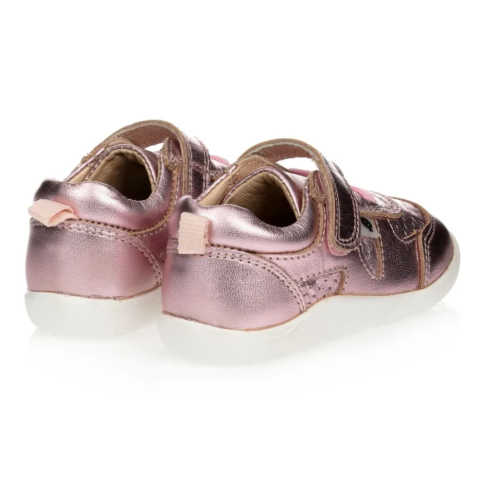 Metallic Pink Leather Trainers