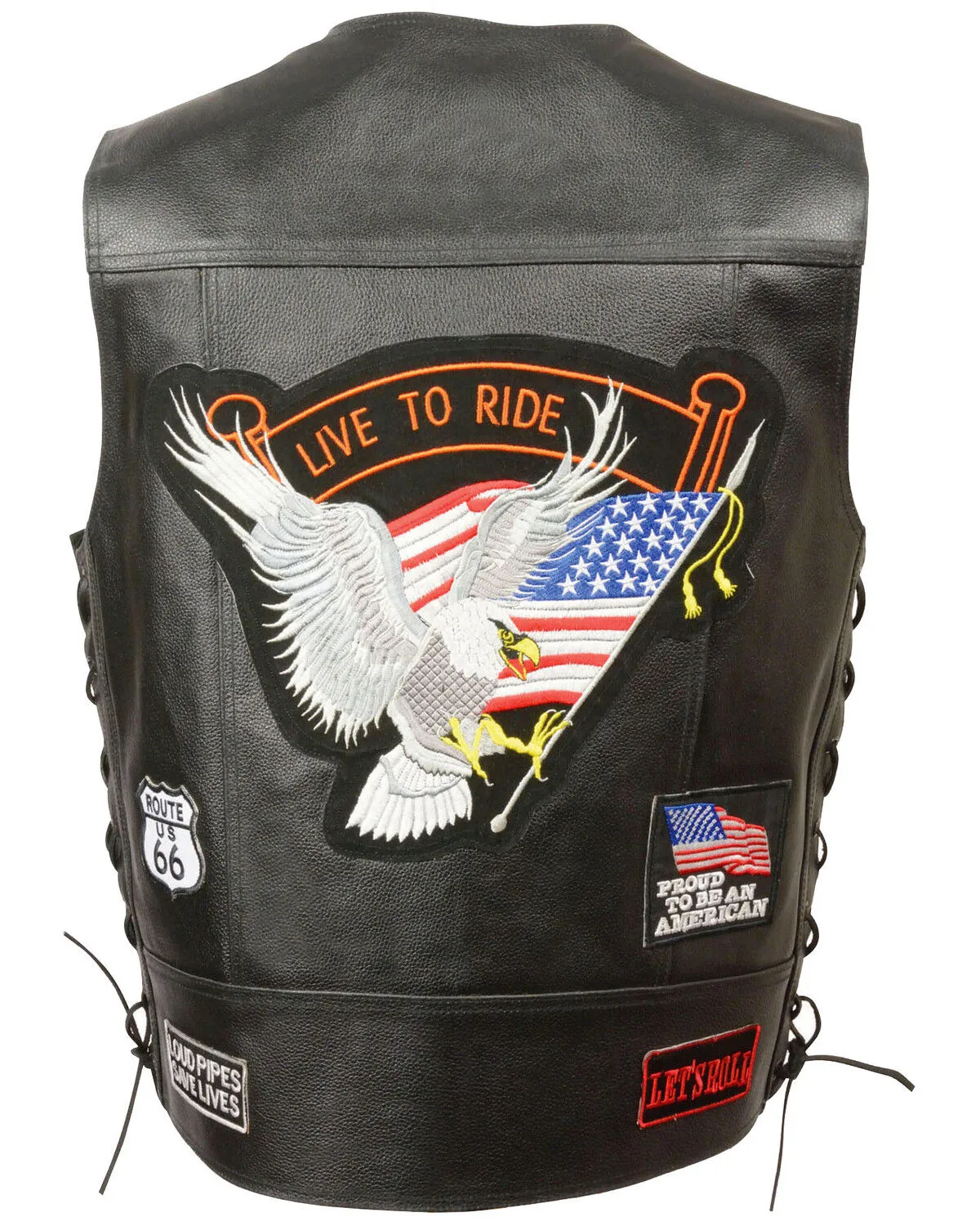 Milwaukee Leather Men's Side Lace "Live to Ride" Patch Vest - 3X