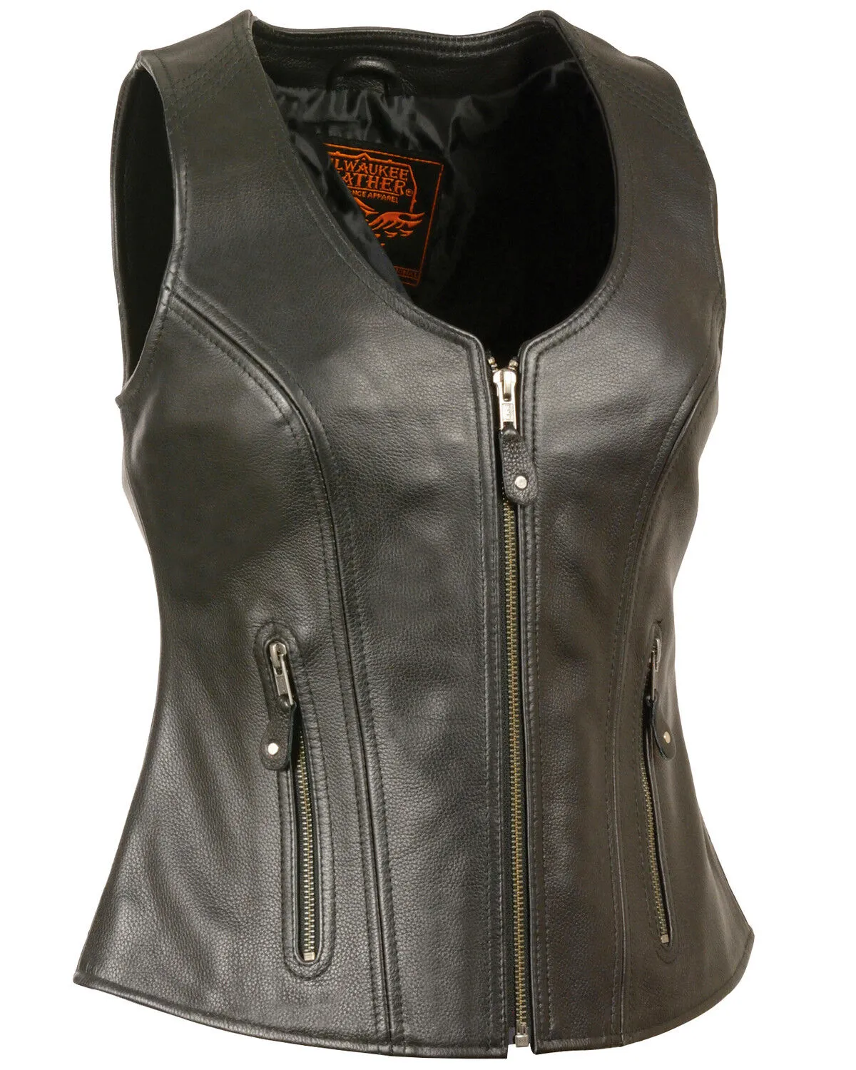 Milwaukee Leather Women's Open Neck Zipper Front Leather Vest - 3X