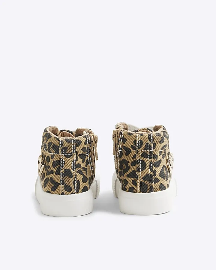 Mini girls brown leopard platform trainers