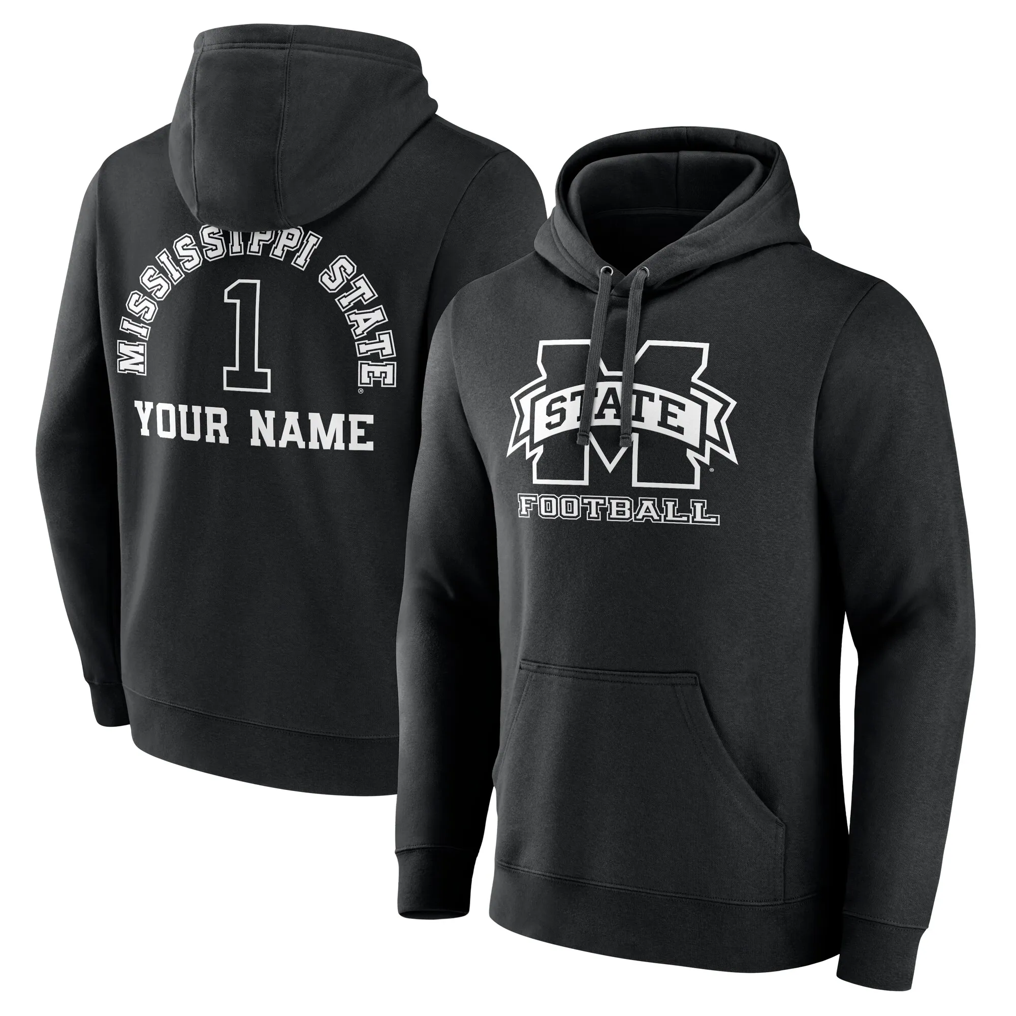 Mississippi State Bulldogs Black Personalized Name & Number Monochrome Pullover Hoodie