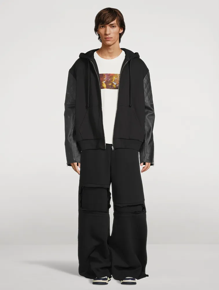 MM6 MAISON MARGIELA Zip Hoodie With Leather Sleeve