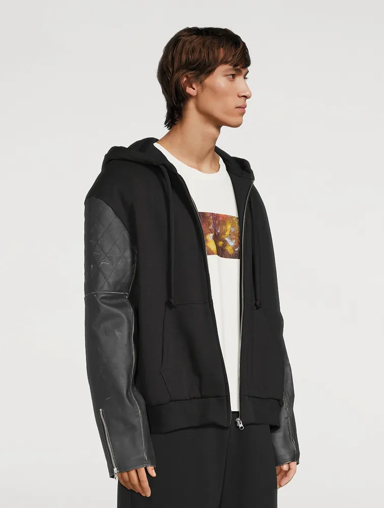 MM6 MAISON MARGIELA Zip Hoodie With Leather Sleeve