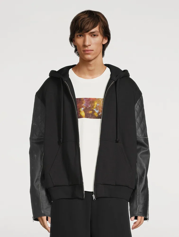 MM6 MAISON MARGIELA Zip Hoodie With Leather Sleeve