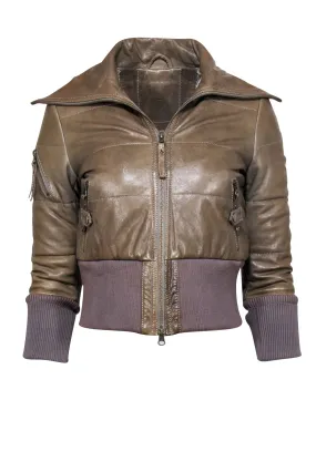 Modern Vintage - Olive Lamb Leather Puff Bomber Jacket Sz XS