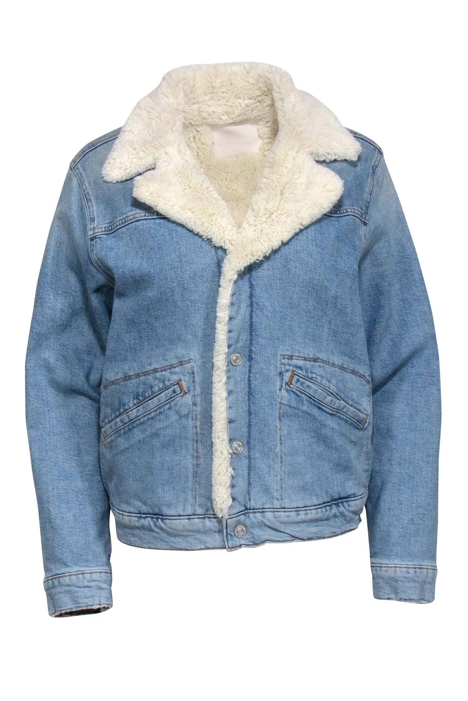 MOTHER - Medium Wash Denim Off The Grid Sherpa Bomber Jacket Sz S