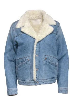 MOTHER - Medium Wash Denim Off The Grid Sherpa Bomber Jacket Sz S