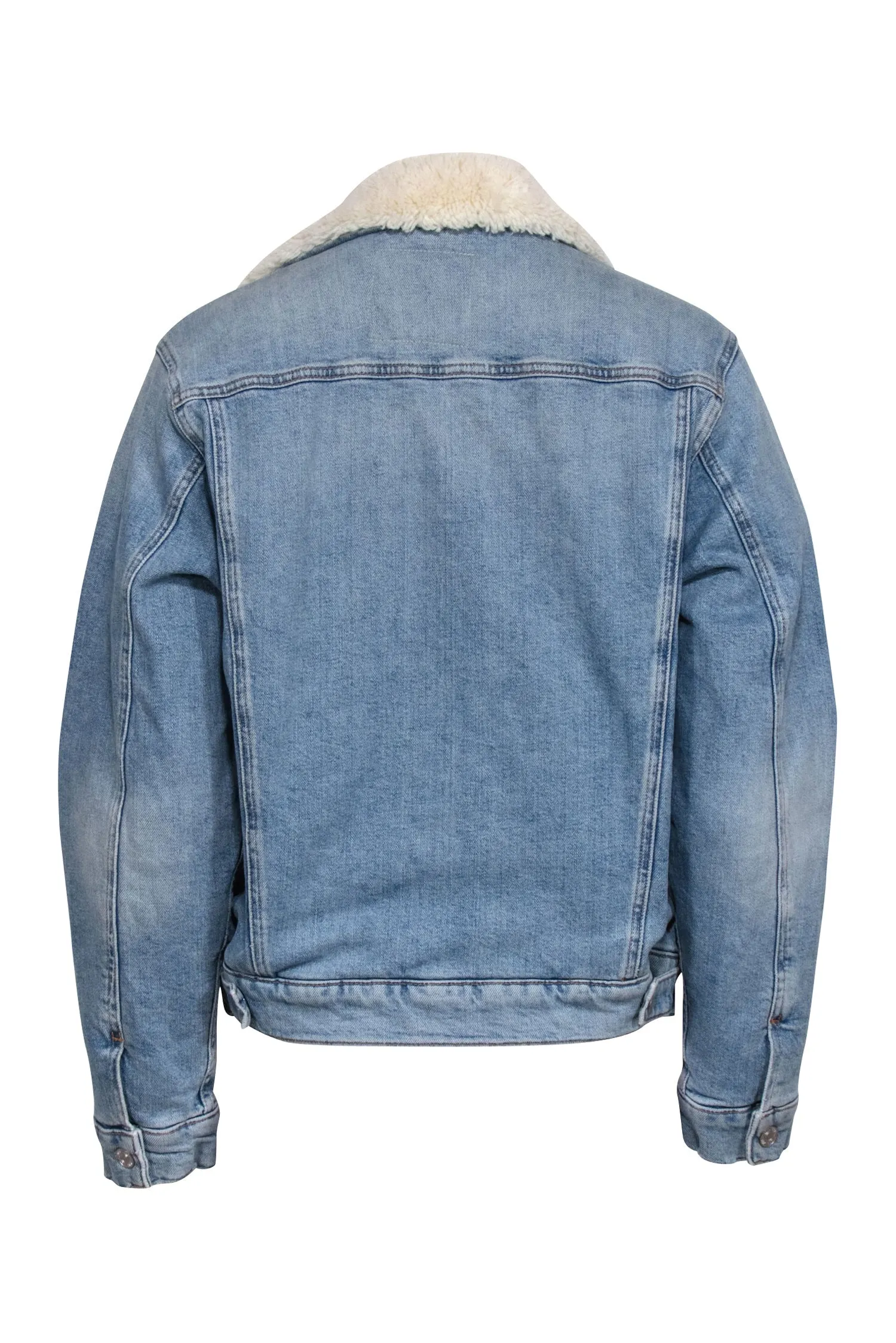 MOTHER - Medium Wash Denim Off The Grid Sherpa Bomber Jacket Sz S