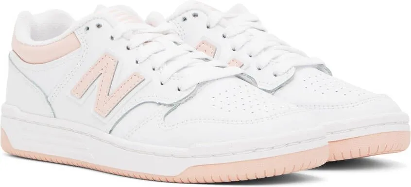 New Balance White & Pink 480 Sneakers