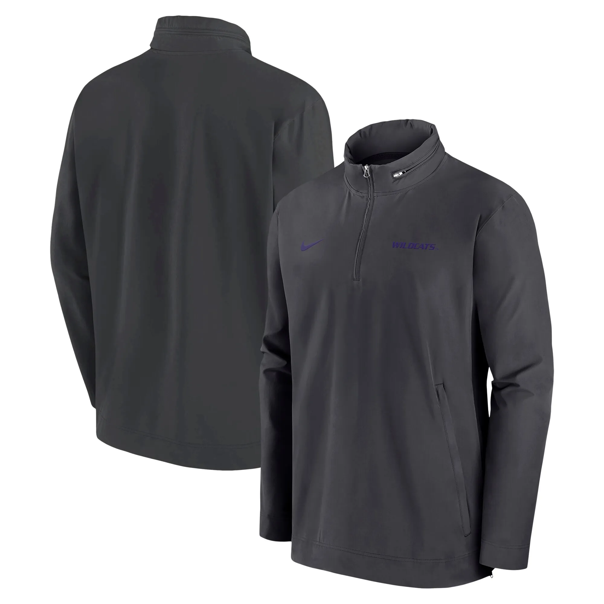 Nike Kansas State Wildcats Anthracite 2024 Sideline Coach Quarter-Zip Hoodie Jacket