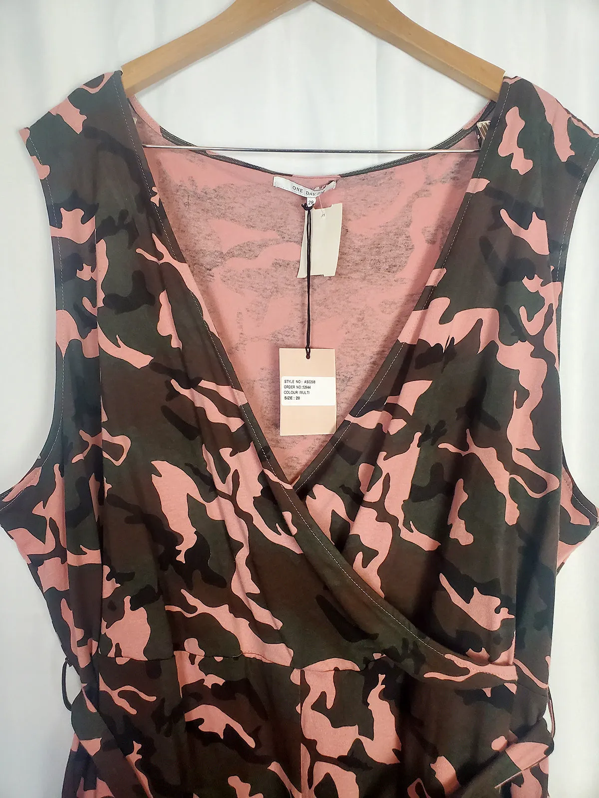 One Day Size 28 Pink & Green Camouflage Shorts Romper NWT