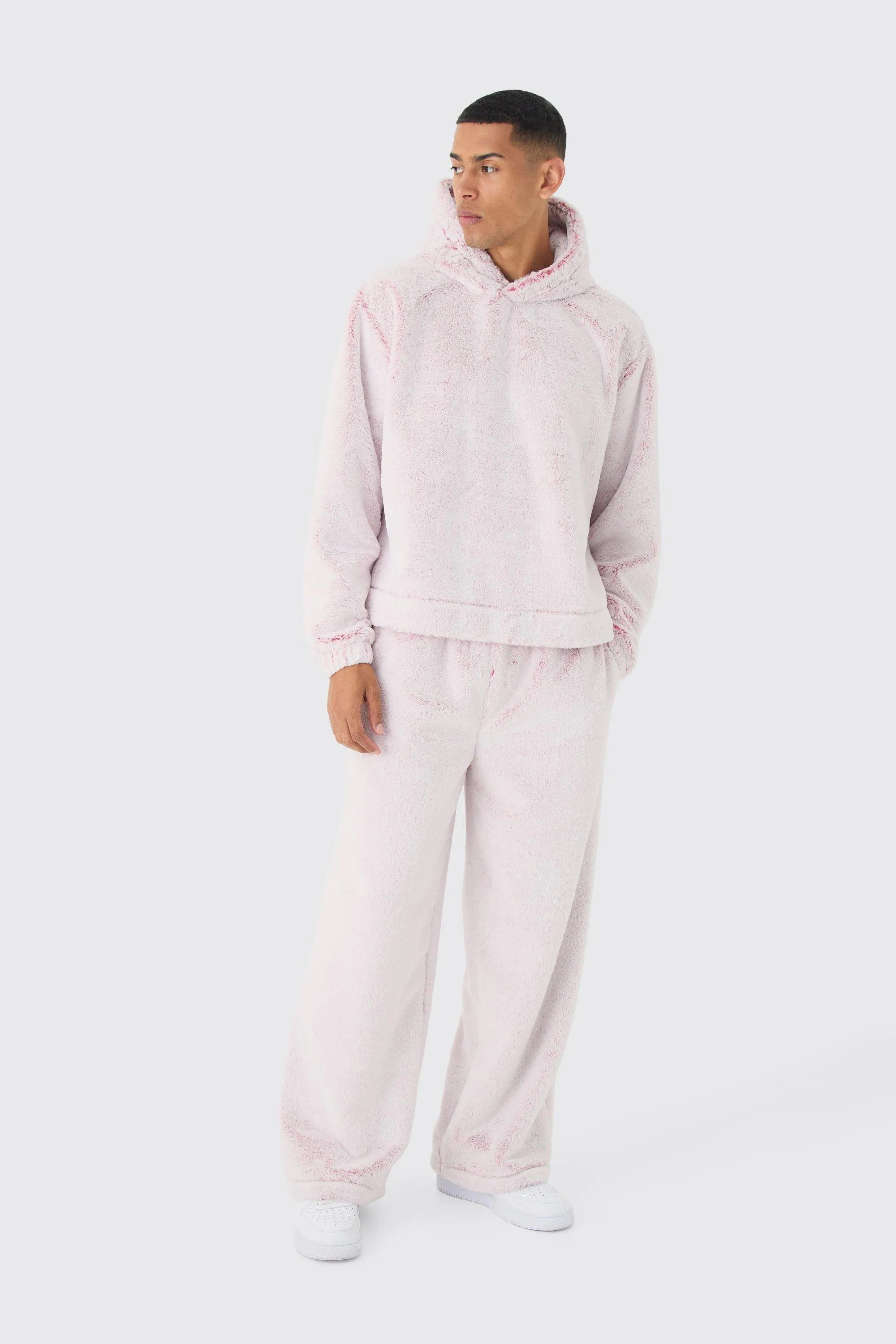 Oversized Boxy & Wide Leg Fluffy Two Tone Hooded Tracksuit