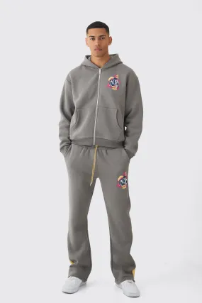 Oversized Boxy Zip Through Smiley Graphic Hooded Tracksuit