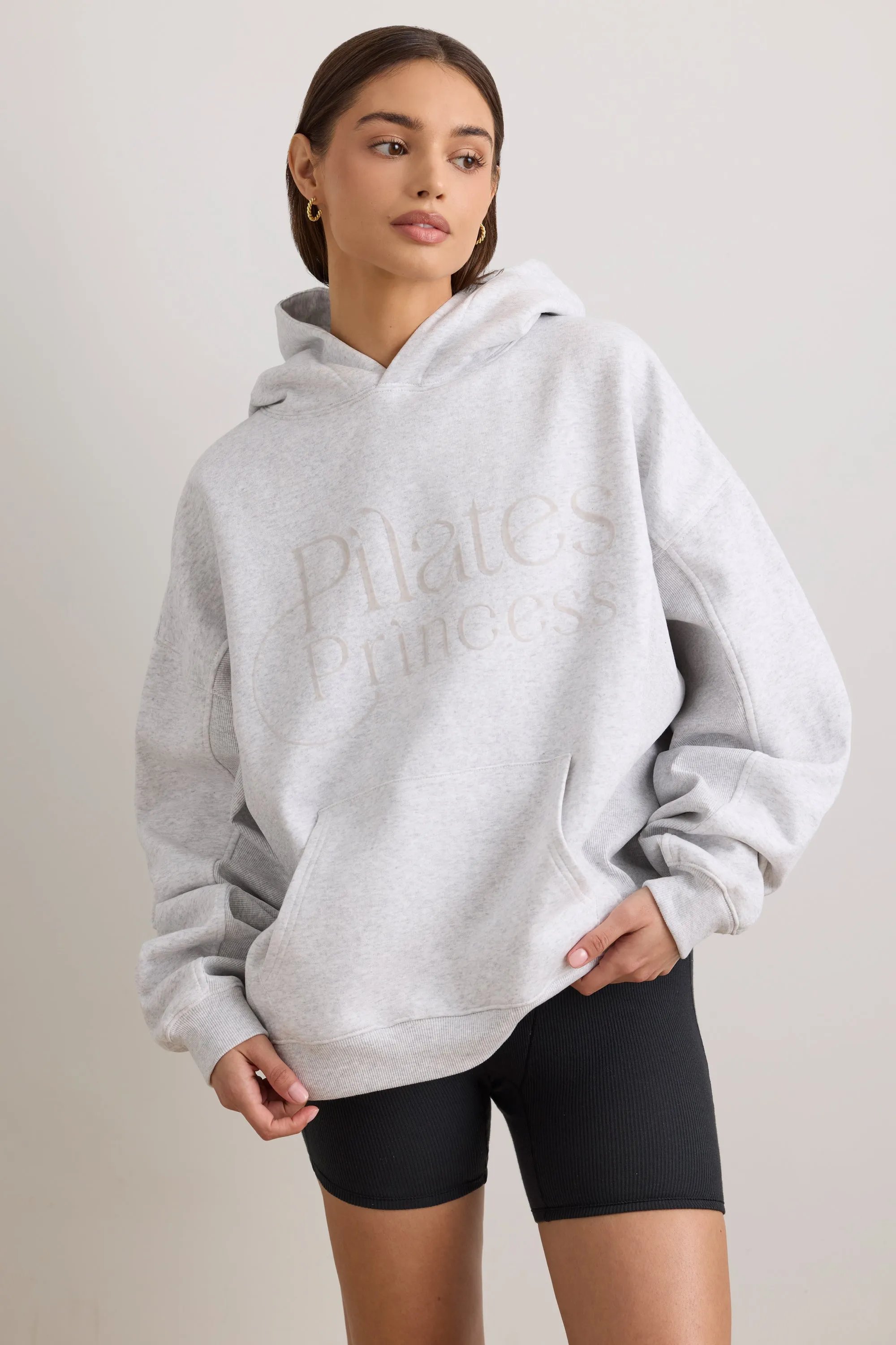 Oversized Hooded Sweatshirt in Light Grey Melange