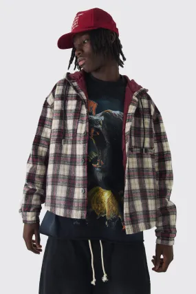 Oversized Padded Hooded Check Overshirt