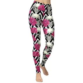 Pink Roses and Skulls Yoga Leggings