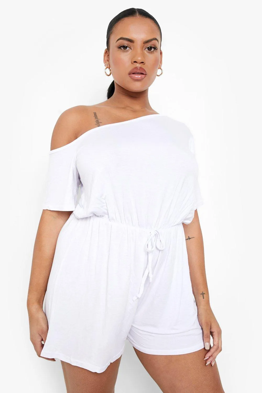 Plus Jersey Knit Asymmetric Beach Romper