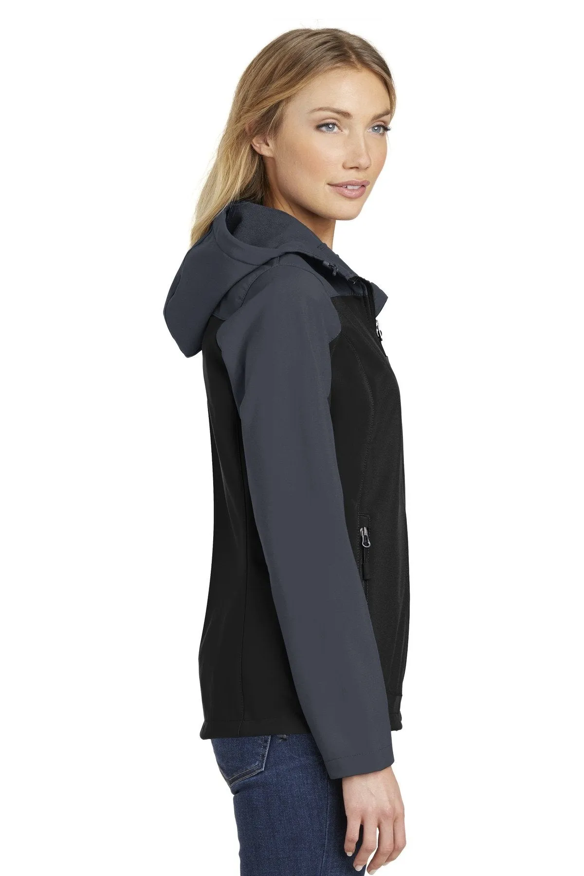 Port Authority Ladies Hooded Core Soft Shell Jacket L335 Black/ Battleship Grey