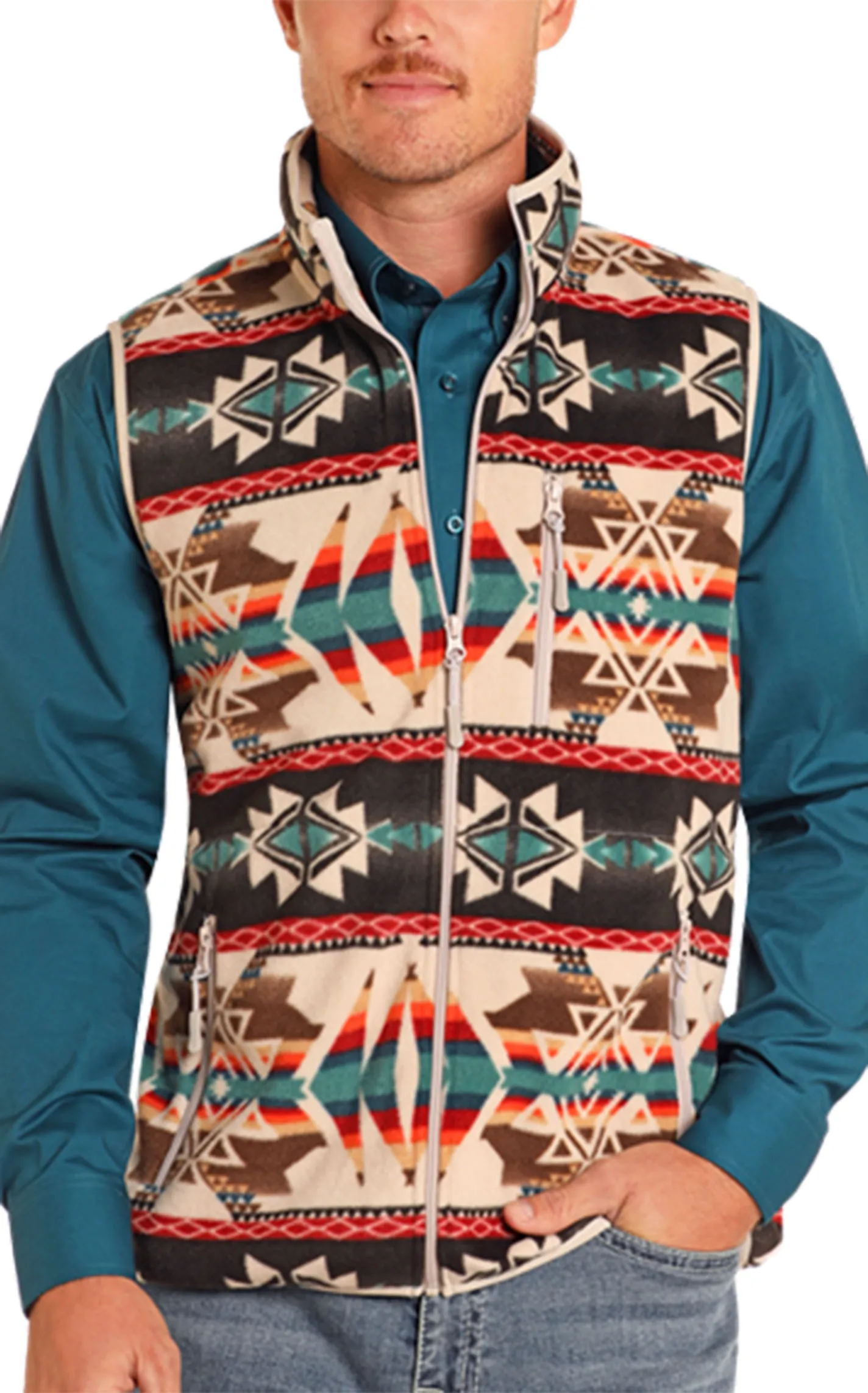 Powder River Outfitters by Panhandle Women's Latte & Sunset Aztec Fleece Vest