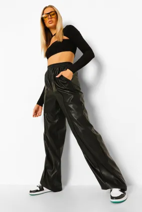 Premium Faux Leather Wide Leg Joggers