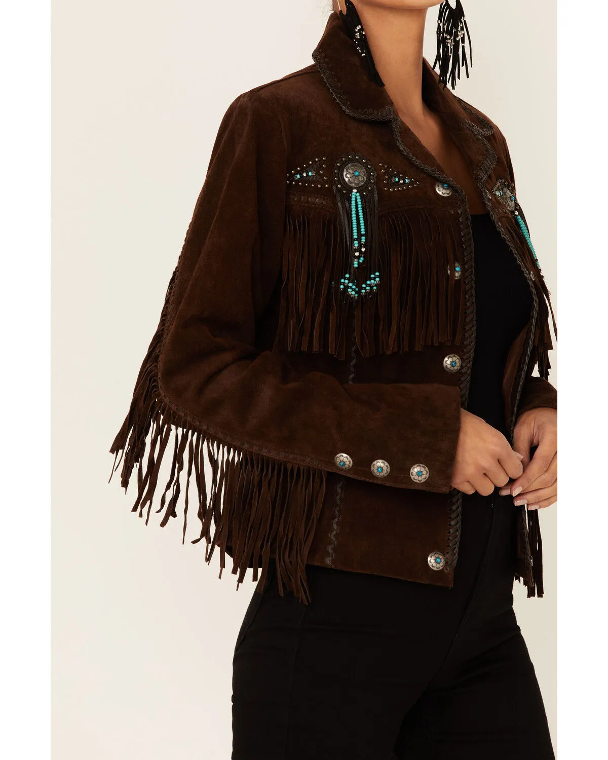 Product Name:  Scully Fringe & Beaded Boar Suede Leather Jacket