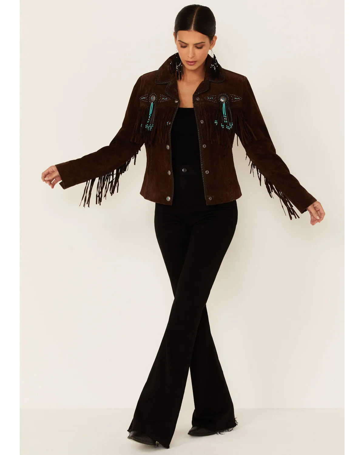 Product Name:  Scully Fringe & Beaded Boar Suede Leather Jacket