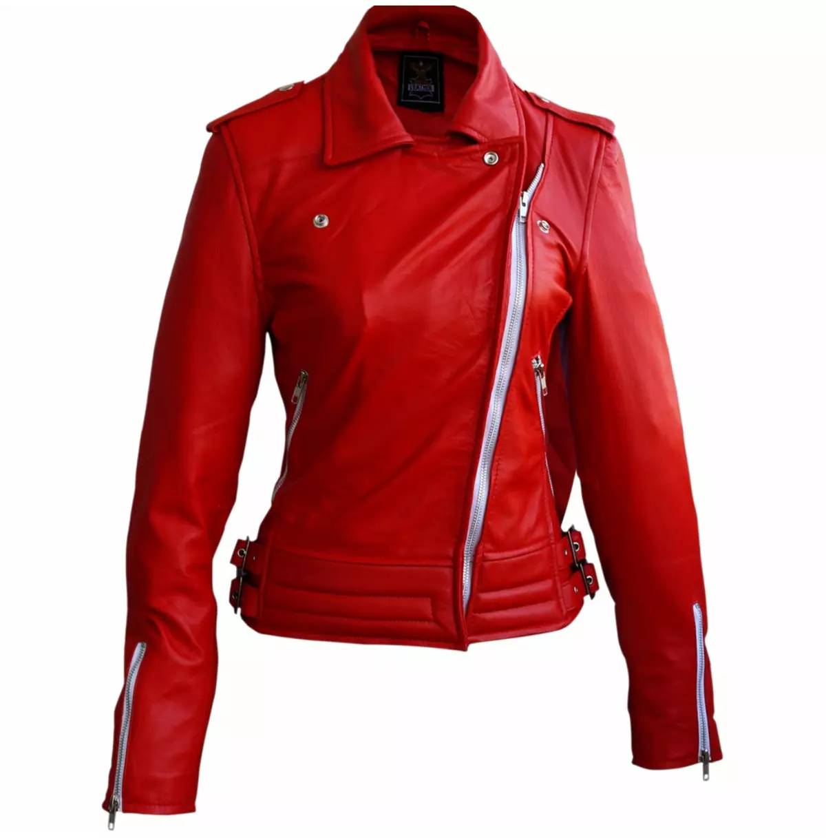 Punk Women's Red Leather Jacket With Waist Buckle Strap