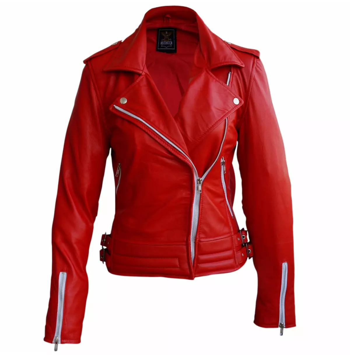 Punk Women's Red Leather Jacket With Waist Buckle Strap